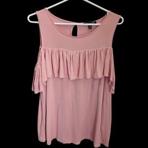 ⭐️Cable & Gauge Pink Ruffled Of The Shoulder  Blouse Size L